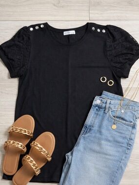 Retrology Black Puff Sleeve Stud Shoulder Top XL